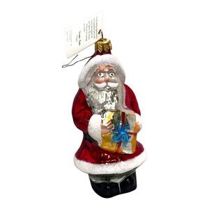Christopher Radko 1994 A Gifted Santa Glass Ornament Handcrafted Holiday 6" Tag